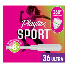 Playtex Sport Ultra Absorbency tampon 36ct pack for workouts.