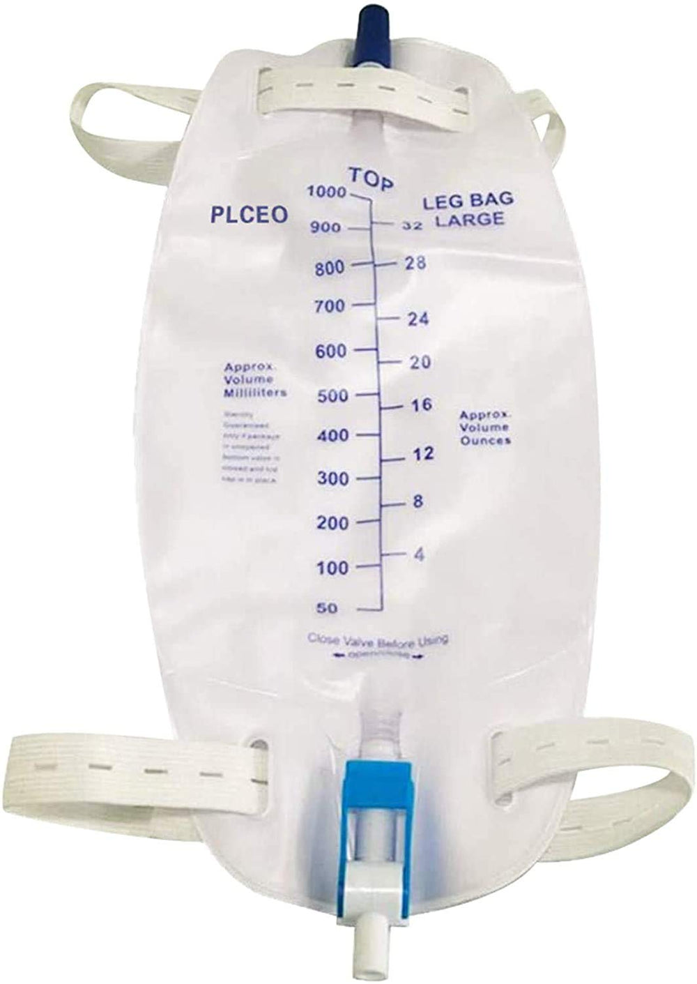 Plceo Easy-Tap Leg Bag 1000ml shows compact bedside design for portability.