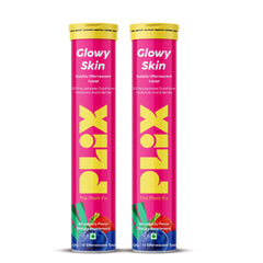 PLIX Glowy Skin tablet dissolving in water for a refreshing berry-infused wellness sip.