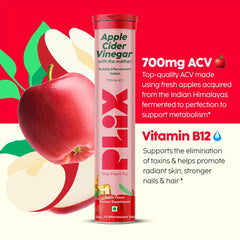 Himalayan ACV taste close-up on PLIX tablets packaging.