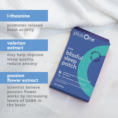 PlusOne Blissful Sleep Patch applied to the arm demonstrates simple night-time use.