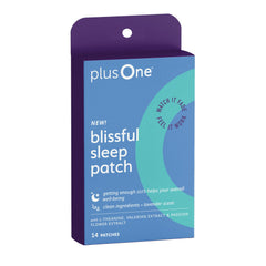 PlusOne Blissful Sleep Patch packaging shows a 14-count box for easy nightly use.