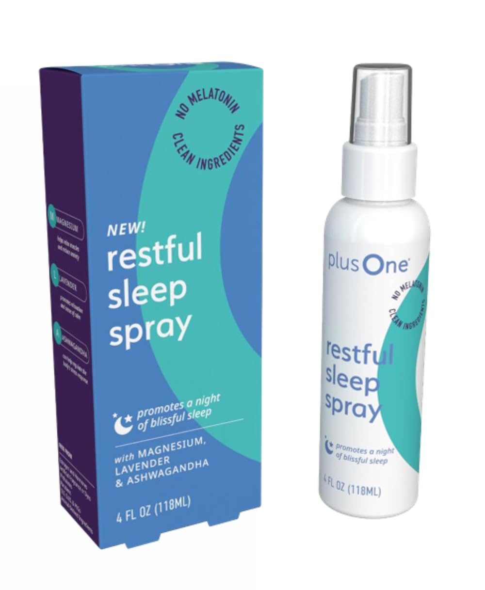 PlusOne Blissful Sleep Spray bottle shown for a calming bedtime routine.
