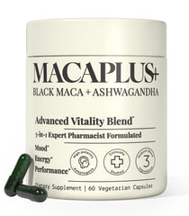 Plus+Ultra Black Maca bottle showcases concentrated maca extract for daily vitality.