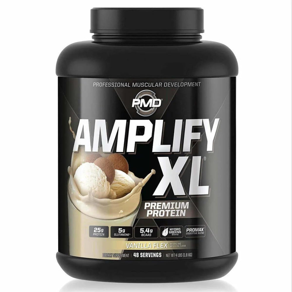 PMD Amplify XL Vanilla Flex bottle for post-workout recovery and flavor satisfaction.
