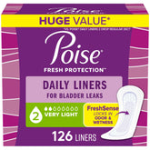 Poise Daily Liners very-light absorbency, regular length, high-coverage protection for daily light leaks.