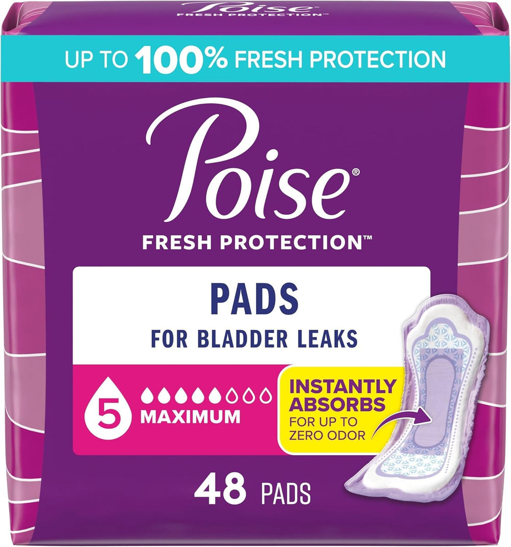 Poise Incontinence Pad for Women, long length, maximum absorbency, promotes daytime dryness.