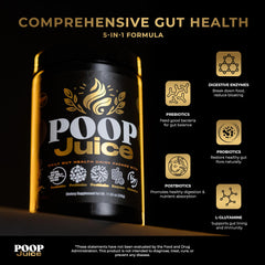 Poop Juice scoop pouring powder into a glass for daily use.