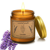 POOTES Lavender Candle in amber jar promotes relaxation and cozy evenings.