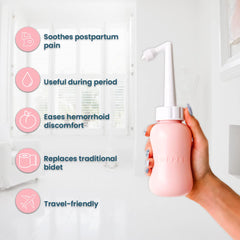 POPPED peri bottle angled spout for precise cleansing near sensitive areas.