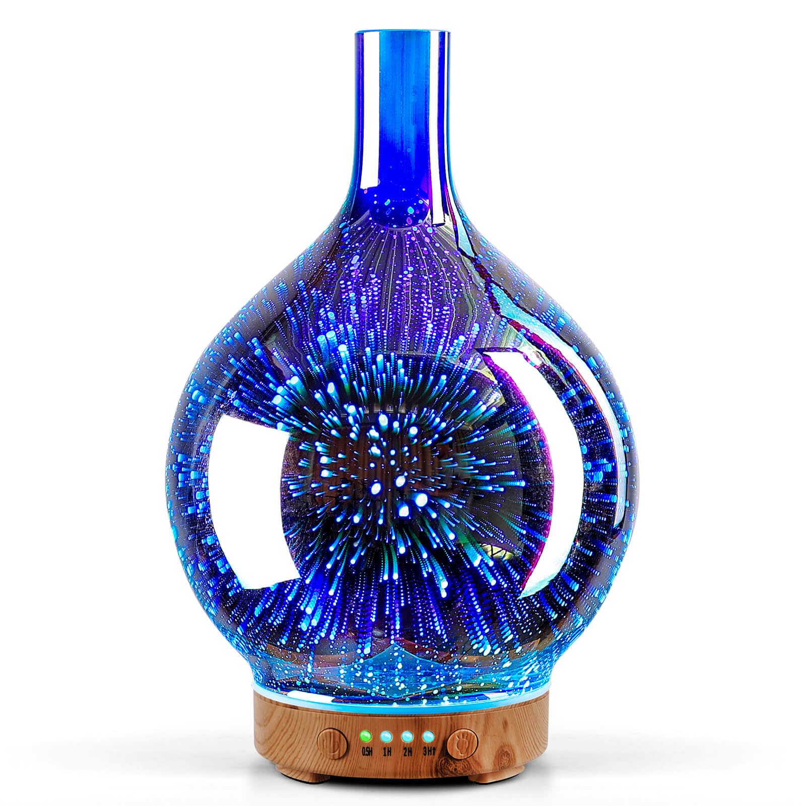 Porseme 3D diffuser with hand-blown glass base enhances room ambiance.