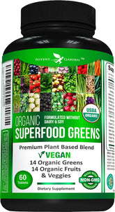 Potent Garden organic greens bottle top view for quick daily energy support