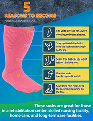 Powbrace pink diabetic socks with anti-slip top for secure wear
