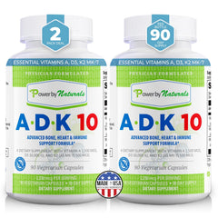 Power By Naturals ADK 10 bottle front view highlighting bone health support.