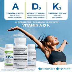 Power By Naturals ADK bottle back displays label details and supplement benefits overview