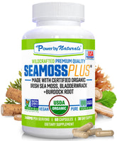 Power By Naturals SeaMoss Plus bottle front shows organic capsules for daily wellness