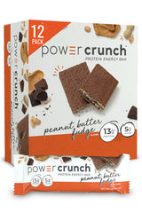 Power Crunch Peanut Butter Fudge bar front view with crisp wafers