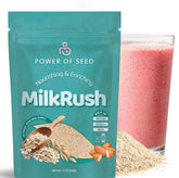 Power of Seed Milkrush bottle pouring for convenient daily lactation support.