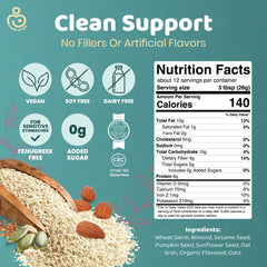 Power of Seed Milkrush tub close-up showing protein-rich, dairy-free formula.
