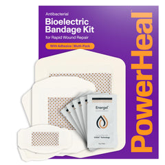 PowerHeal bioelectric bandage kit in action, promoting a moist healing environment for wounds.