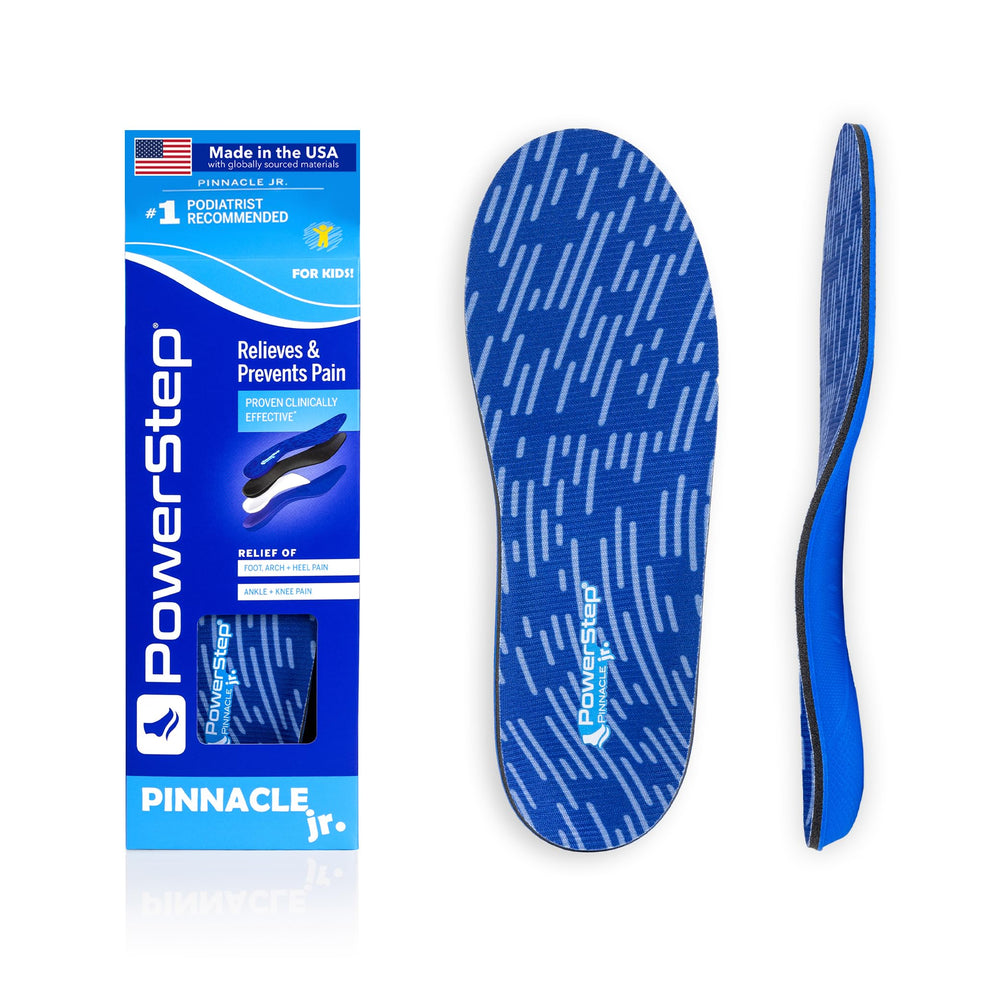 PowerStep Pinnacle Junior arch support for growing feet helps stabilize alignment