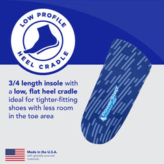 PowerStep Pinnacle 3-4 insole showing pain-relief potential for long days of wear.