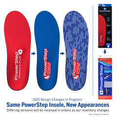 PowerStep Pinnacle Plus arch-support insole with semi-rigid shell for stable foot alignment.