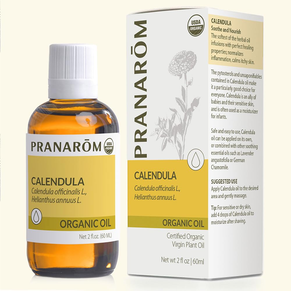 Pranarom calendula oil bottle for facial use and gentle skin soothing