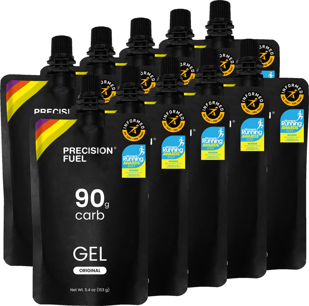 Precision Hydration PF90 energy gels pack front for endurance fueling