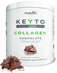 Preferred Elements KEYTO chocolate bottle pouring for a keto-friendly collagen boost