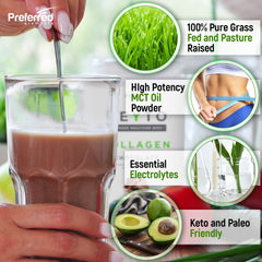 Preferred Elements KEYTO chocolate scoop dispensing a rich, MCT-infused blend