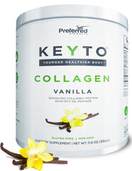 Preferred Elements KeyTO Vanilla tub on kitchen counter, ideal for keto-friendly routines.