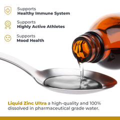 Label detail of Premier Research Labs Liquid Zinc Ultra emphasizing immune balance benefits.