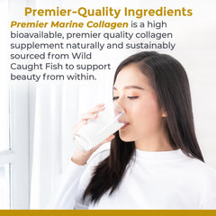 Premier Research Labs Marine Collagen being poured into a glass for versatile mixing.