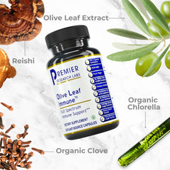 Premier Research Labs olive leaf extract with oleuropein content highlighted for antioxidant potential