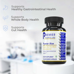 Premier Aloe daily-use capsules arranged for a convenient three-times-daily routine.
