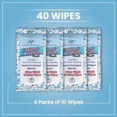 Premium Formulations Shower Solutions ultra-thick soft wipes for comfortable cleansing.