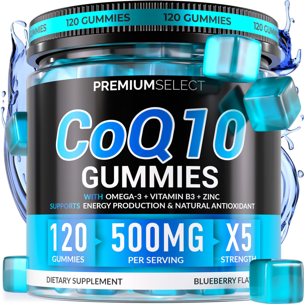Premium Select Nutrition CoQ10 Gummies bottle front highlighting heart support and high potency