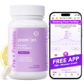 Premom Prenatal Probiotic bottle showing daily digestive support during pregnancy