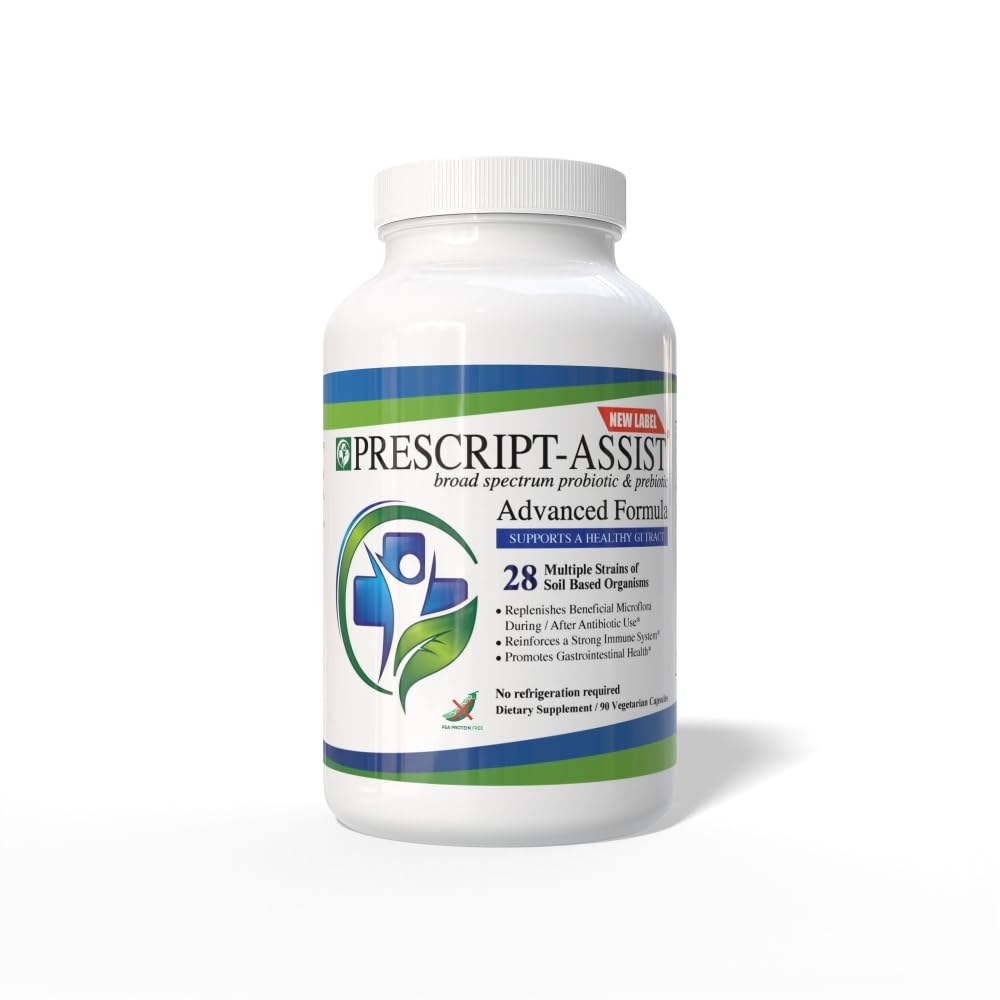 Prescript-Assist 28-strain soil probiotic bottle supports gut balance.