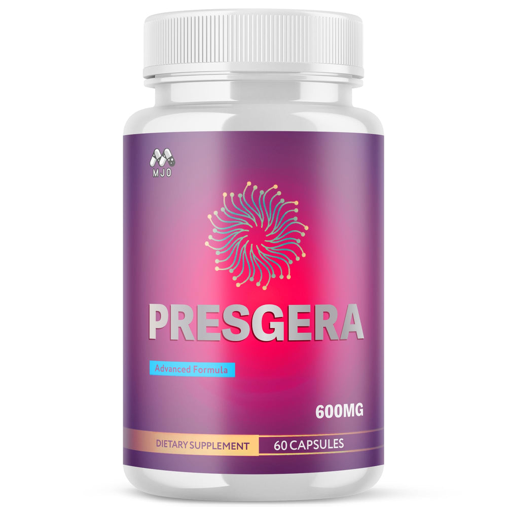 Presgera capsules bottle close-up for daily nerve support and natural energy