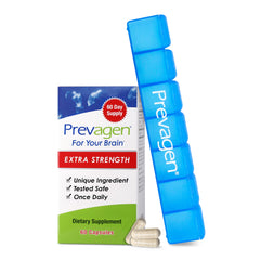 Prevagen Extra Strength bottle front shows brand packaging for daily brain support.