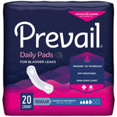 Prevail bladder control pads for women packshot showing 20-count box for discreet protection.