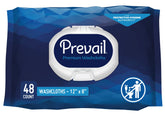 Prevail soft pack packaging showing 48-count adult washcloths for easy dispensing