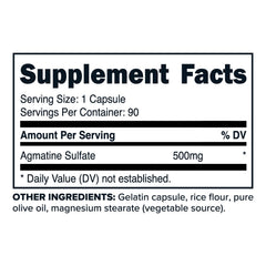 Primaforce Agmatine Sulfate label close-up with 500 mg per capsule detail.