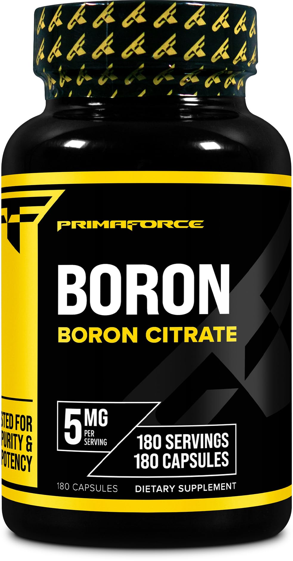 Primaforce Boron Capsules bottle, 5 mg per serving, easy daily supplement.