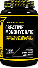 Primaforce Creatine Monohydrate bottle pouring powder for workouts