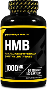 Primaforce HMB bottle front view showing 180 capsules for ongoing training support