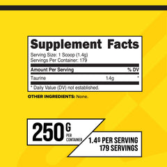Primaforce Taurine Powder jar beside a shaker for pre-workout routines