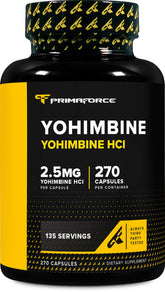 Primaforce Yohimbine HCl bottle close-up shows dosage and purity.